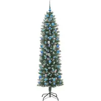 vidaXL Kunstmatige slanke kerstboom met 300 LED Groen en Wit 210 cm