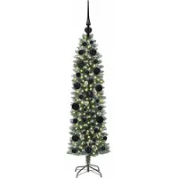vidaXL Kunstmatige slanke kerstboom met 150 LED Groen en Wit 120 cm