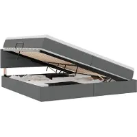 vidaXL LED-bed met opbergruimte en matras, donkergrijs, 200 x 200 cm, met stoffen bekleding