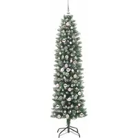 vidaXL Kunstmatige slanke kerstboom Groen en Wit 210 cm
