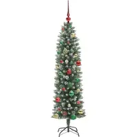vidaXL Kunstmatige slanke kerstboom met 150 LED Groen en Wit 150 cm