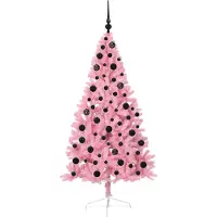 vidaXL Kunststof Voorverlichte Kerstboom met 300 LED Roze 180 cm PVC