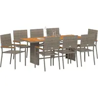 vidaXL Tuin Eettafel Set 9 st Grijs poly rattan