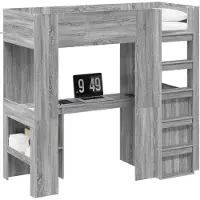 vidaXL Stapelbedframe met Bureau Grijs Sonoma 75 x 190 cm Bewerkt hout