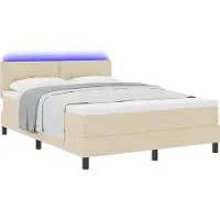 vidaXL Boxspring bed met LED-stripverlichting Crème 160 x 200 cm Stof