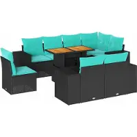 vidaXL 9-delige Loungeset met kussens poly rattan zwart