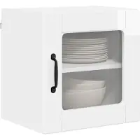 vidaXL Wandglas Kasten PORTO 2 pcs Hoogglans wit Bewerkt hout
