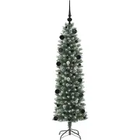 vidaXL Kunstmatige slanke kerstboom Groen en Wit 150 cm