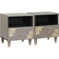 vidaXL Nachtkastje 2 st Grijs 40 x 33 x 46 cm Massief Mango Hout