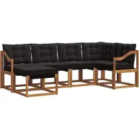 vidaXL Buiten bank set 6 st Natuurlijk en zwart