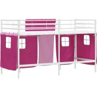 vidaXL Bunkbed voor kinderen met gordijnen Wit en roze 100 x 190 cm