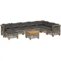 vidaXL 9-delige Loungeset met kussens poly rattan grijs