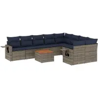 vidaXL 10-delige tuinbankset met kussens, grijs polyrotan