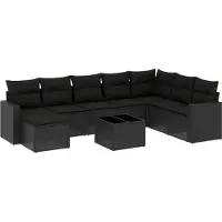 vidaXL 9-delige Loungeset met kussens poly rattan zwart