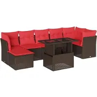 vidaXL 8-delige tuinbankset met kussens, bruin polyrotan
