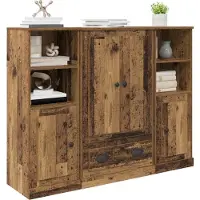 vidaXL Highboard 3 st Oud Hout 132 x 35,5 x 103,5 cm Bewerkt hout