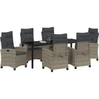 vidaXL Tuin Eettafel Set met kussen 7 pcs Grijs poly rattan