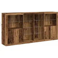 vidaXL LED Dressoir 3 st Oudhout 202 x 37 x 100 cm Bewerkt hout