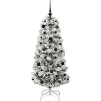 vidaXL Kunstmatige Hinged Kerstboom met 150 LED Groen en Wit 150 cm