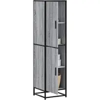 vidaXL Hoge kast 35,5x35x139 cm bewerkt hout en metaal grijs sonoma