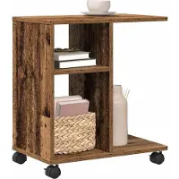 vidaXL - Bijzettafel - met - plank - Oud - hout - 50 - x - 30 - x - 55 - cm - Bewerkt - hout