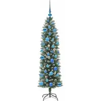 vidaXL Kunstmatige slanke kerstboom Groen en Wit 150 cm
