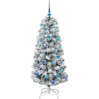 vidaXL Kunstmatige Hinged Kerstboom met 150 LED Groen en Wit 150 cm
