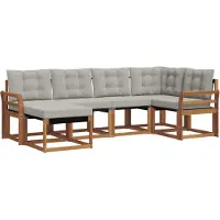 vidaXL Buiten bank set 6 st Natuurlijk en Licht Grijs