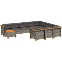 vidaXL 11-delige Loungeset met kussens poly rattan grijs