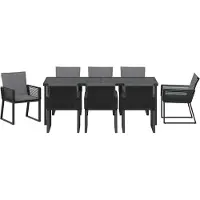 vidaXL Tuin Eettafel Set 9 st Zwart Gepoedercoat staal