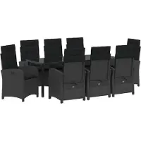 vidaXL Tuin Eettafel Set 9 st Zwart poly rattan