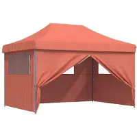 vidaXL Partytent inklapbaar pop-up met 4 zijwanden terracottakleurig