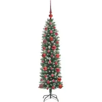 vidaXL Kunstmatige slanke kerstboom met 150 LED Groen en Wit 120 cm