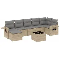 vidaXL 8-delige tuinmeubelset met kussens, beige, van polyrotan