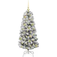 vidaXL Kunstmatige Hinged Kerstboom 150 LED's Groen en Wit 120 cm