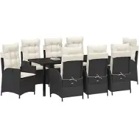 vidaXL Tuin Eettafel Set 9 st Zwart poly rattan