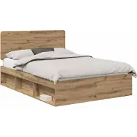 vidaXL Bedframe Artisanaal eiken 140 x 190 cm Massief grenenhout