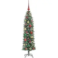 vidaXL Kunstmatige slanke kerstboom Groen en Wit 120 cm