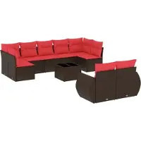 vidaXL 10-delige tuinbankset met kussens, bruin polyrotan