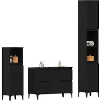 vidaXL Badkamermeubel Set 3 st Zwart Eiken 30 x 30 x 180 cm