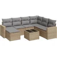 vidaXL 8-delige Loungeset met kussens poly rattan beige