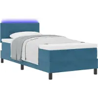 vidaXL LED Box Spring Bed Donkerblauw 90 x 200 cm Fluweel