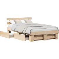 vidaXL Bedframe met lade Bruin 135 x 190 cm Massief grenenhout
