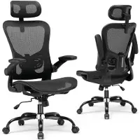COMHOMA bureaustoel, ergonomisch, met verstelbare hoofdsteun, armleuningen, lendensteun, kantelfunctie, ademende mesh-bekleding, draagvermogen 150 kg