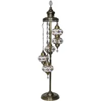 Halay Handgemaakte Turkse staande lamp met 5 glazen bollen, een oosterse mozaïeklamp in een golvend design