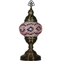 Halay Turkse tafellamp met een 13 cm mozaïekglazen bol in rood/meerkleurig – Handgemaakte, oosterse lamp