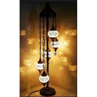 Halay Turkse staande lamp met 5 handgemaakte mozaïekglazen bolletjes – Oosterse vloerlamp in wit