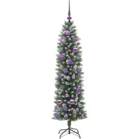 vidaXL Kunstmatige slanke kerstboom met 150 LED Groen en Wit 150 cm