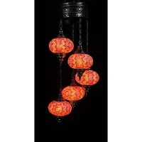 Halay Turkse hanglamp mozaïek glas rood oranje - hanglamp 5 bollen - hoogte 110 cm - E-14 fitting