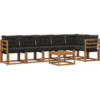 vidaXL Buiten bank set 7 st Natuurlijk en zwart